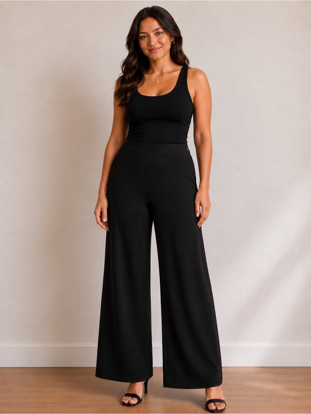 WHBM Wide Leg Pants 14S | Black Minimalist Pull On Trousers